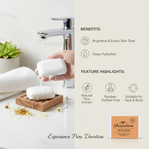 Image of Devotion Rice & Nice Natural Bath Soap - Pack of 6 | 75g Each | Moisturizing, Natural Ingredients for Soft Skin