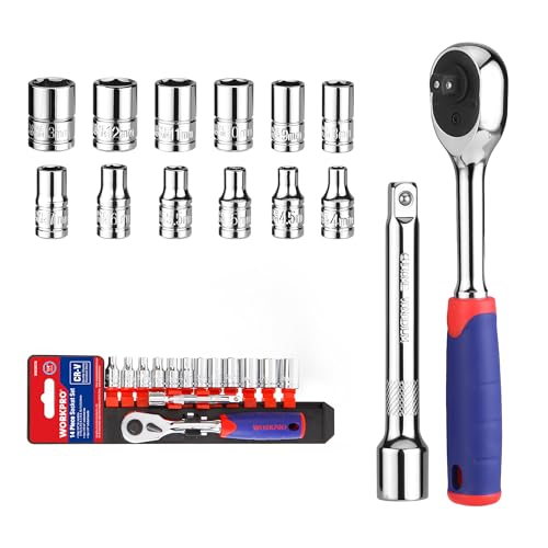 WORKPRO 14-delige metrische dopsleutelset (4-13 mm), roestbestendig Cr-V-staal, 1/4" snelspanner ratel met 72 tanden en met verlengstang - Afbeelding 4