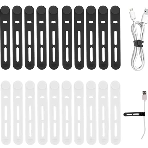 Corbatas de silicona multiusos – 20 unidades, bandas elásticas para cables, accesorios ajustables para organizar cables | Gadgets convenientes para el hogar, viajes y oficina, ideales para guardar cab
