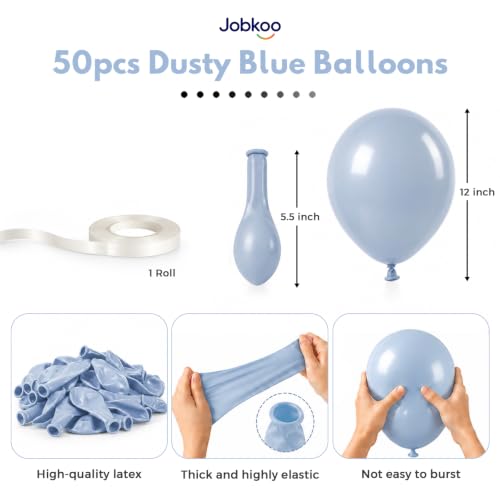Image of Jobkoo Dusty Blue Balloons, 12 Inch Slate Fog Pale Blue Aqua Latex Balloon