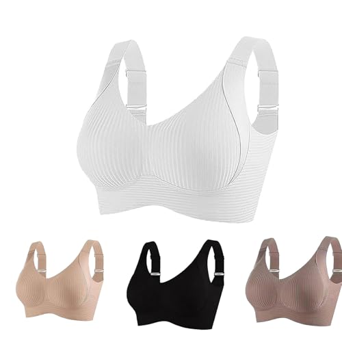 Floralshe Brasier, Floral She Back Smoothing Push-Up Bra,Women's Solid Color Four Rows Adjustable Wireless Bra (White,A)