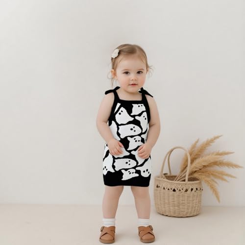 Yccutest Infant Girl Halloween Knitted Dresses Baby Girl Ghost Outfit Halloween Knit Sweater Toddler Sleeveless Mini Dress4