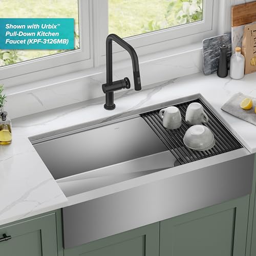 KRAUS Kore 36-Inch Modern Farmhouse Workstation 16 Gauge Single Bowl Stainless Steel Kitchen Sink with Accessories, KWF410-36 - image 2