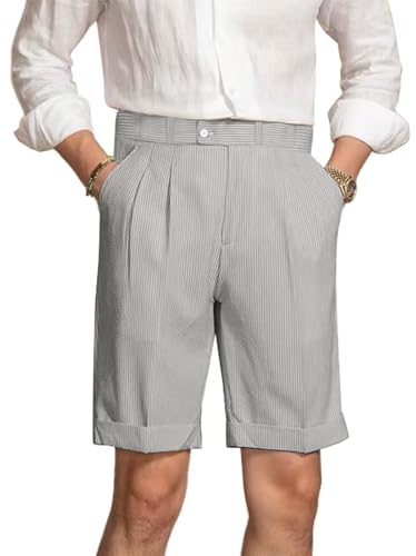 Mens Summer Seersucker Shorts Striped Slim Fit Flat Front Walk Short Pants Sear Sucker Suit Flat Front Shorts