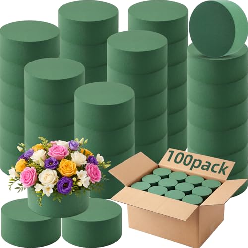 Sawysine 100 Pcs Round Floral Foam Blocks Bulk 3.15 Inch Green Dry Foam for Flower Arrangements Dual-use Floral Supplies for Artificial Dried Flower Wedding Party Decor DIY Craft Home Centerpiece