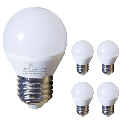 LED ATOMANT Pack 5x Bombilla LED E27 G45 7W. Color Blanco Neutro (4500K). 630 lumenes. Casquillo grueso. Equivalente 75W tradicional.