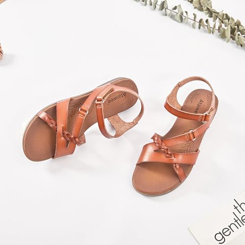 Image of Ataiwee Women's Flat Slide Sandals - Comfortable Open Toe Design,Casual Slip-On with Ankle Strap,Hook-and-Loop Closure Summer Sandals.
