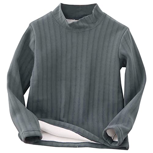 easyforever Boys Girls Warm Tops Baselayer Thermal Underwear Tops High Neck Long Sleeves Ribbed T-Shirt Undershirts Dark Gray 3-4 Years