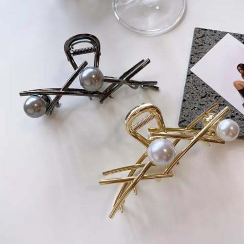 Image of Diversa Rhinestone Golden Claw Clip, Embellished Korean Clutcher, Non- Slip Metal Claw Clip for Girls, Fancy Clutcher for Women, Pack of 1 (White Lily)