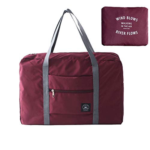 VOHONEY Bolsa de Deporte Plegable Impermeable y Ligera para Mujer Rojo Foldable Duffle Bag for Wine Red Talla única