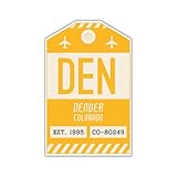 DEN Denver Colorado Luggage Tag Sticker/Airport Code Baggage Decal/Collectible Travel Decor/Vintage Inspired Design (Yellow)