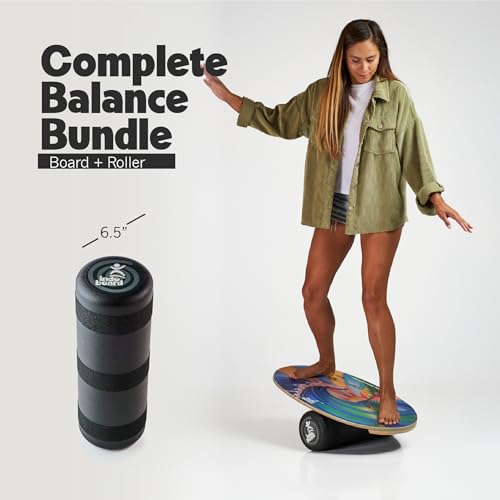 Image of The Original Indo Board - Balance Board Trainer for Core Strength, Stability & Athletic Performance - Surfing, Skateboarding, Snowboarding, Yoga, Physical Therapy & More. Includes Board and Roller.