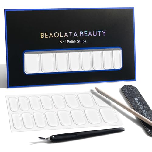 Beaolata Nail Polish Strips 32PCS Salon Quality Wraps Long Lasting Gel Nail Stickers for Women Easy Apply& Remove (Milky Sheer Clear)