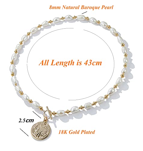 Y2K Pearl Choker Necklace Baroque Cultured Handpicked Pearl 18K Gold Plated Bead Ball Chain Coin Charm Pendant Vintage Jewelry Gifts for Women Men3