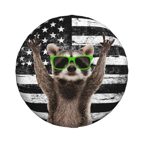Image of Raccoon Spare Tire Cover American Flag Weatherproof Universal Wheel Protectors Wheel Covers for Rv Camper Travel Trailer SUV Truck 16 Inch