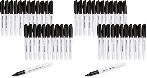 Image of Amazon Basics Fine Tip Permanent Markers for Writing, Drawing, Quick Drying, Office, School, and Home Use, Black, 48 Pack