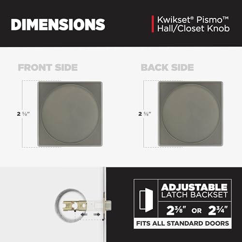 Image of Kwikset Pismo Interior Square Passage Door Knob, Handle for Closet and Hallway Doors, Non-Locking Doorknob, Gunmetal