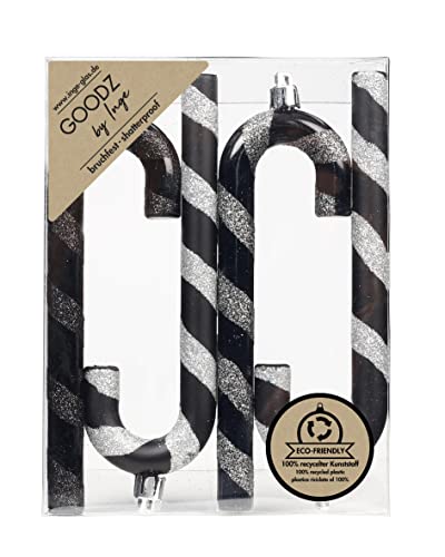 Inge-glas Christbaumschmuck Kunststoff 14cm 4 Stück Set Zuckerstangen Weihnachtskugeln Schwarz Mix