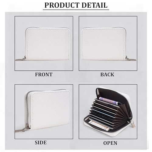 Image of 9 Slot RFID Genuine Leather Credit Debit Card Holder Wallet Money Zipper Coin Purse for Men & Women (White)