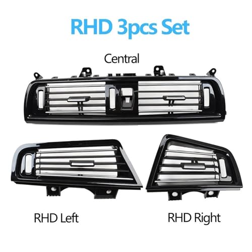 Grille de ventilation BMW F10 F11 RHD | 3 pièces noires laquées et chrome - 2