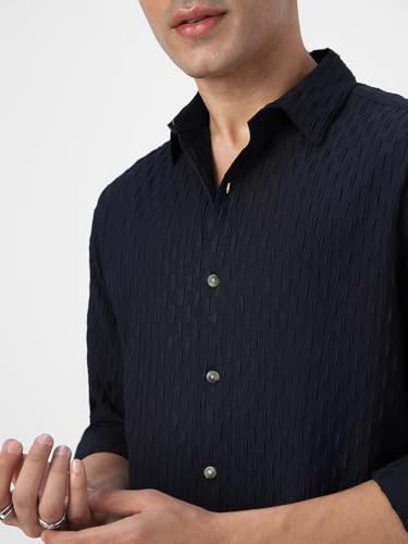 Image of Urbano Fashion Men's Cotton Full Sleeve Regular Fit Textured Shirt with Spread Collar