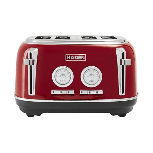 Haden Dorset 4 Slice Wide Slot Stainless Steel Toaster with Adjustable Browning Control & Non-Slip Feet, Rectory Red