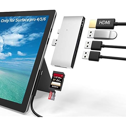 Surface Pro 4/Pro 5/Pro 6 Docking Station USB Hub USB 3.0x3 Hub Adapter, SD & TF/Micro SD Memory Card Reader, 4K HDMI Port Converter Accessories for Microsoft Surface Pro 6/5 /4 Cover