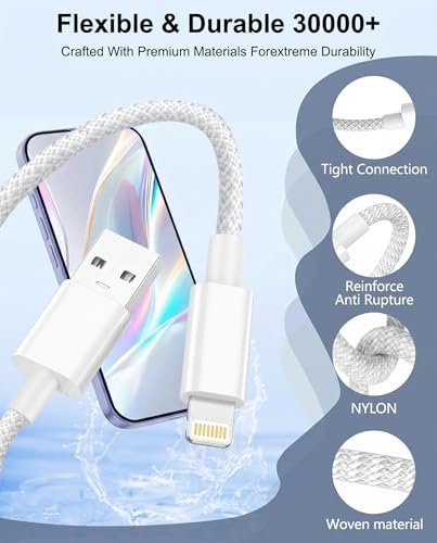 Image of iPhone Charger Lightning Cable 3FT+6FT 2Pack,[Apple MFi Certified] USB A to Lightning Cable Nylon Braided iPhone Fast Charging Cable Cord for iPhone 14 13 12 11 Pro Max / /XS /XR /8 /7 /6 /5 /SE,iPad,AirPods