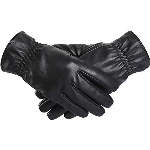 BOTINDO Touchscreen Leather Gloves, Lined Winter Driving Gloves for Men (S)