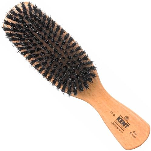 Kent OS18 Handmade Travel Hair Brush for Thick Hair Grooming - Natural Satinwood and Beechwood Scalp Exfoliating Pure Boar Bristle Hair Brush for Thick Hair Kent Hair Brushes for Men. Made in England.