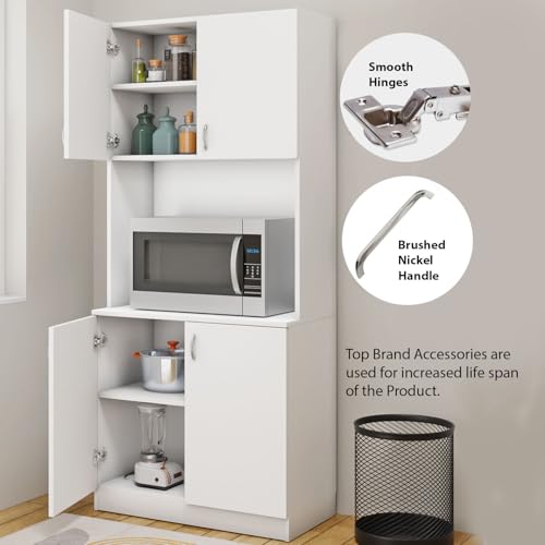 Image of VIKI Furniture | Kitchen Cabinet - 5 Tier Unit with Doors & Open Shelves, Organizer for Kitchen, Bedroom, Hallway & Living Room (Frosty White - 40D x 80W x 180H cm) | 1 Year Warranty