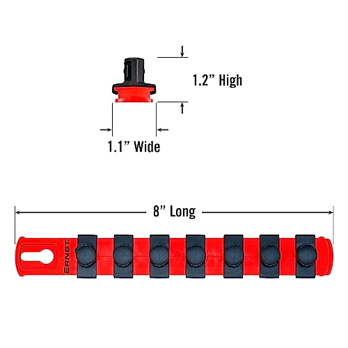 Image of Ernst Manufacturing 8-Inch Magnetic Socket Organizer with 7 1 /2-Inch Twist Lock Clips, Red (8412M-Red-1 /2)