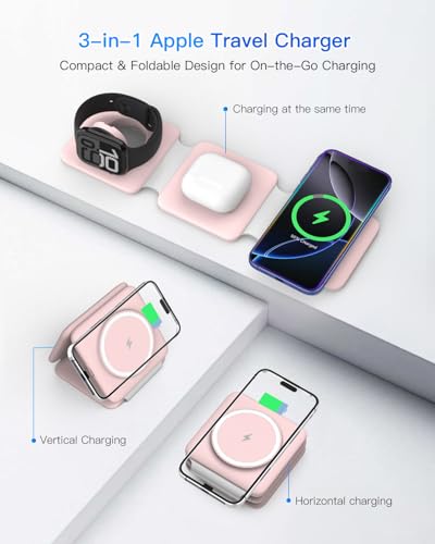 Charging Station for Apple Multiple Devices: 3 in 1 Foldable Magnetic Wireless Charger Stand - Travel Charging Dock Compatible with iPhone 16 15 14 13 12 Pro Max Plus Apple Watch AirPods - Image 4