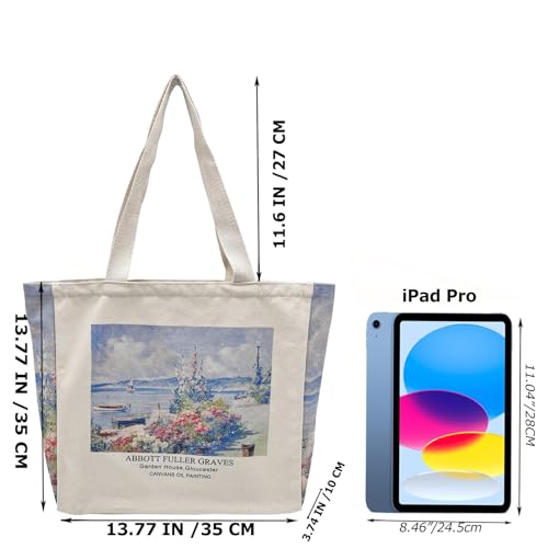 Image of BROADREAM Aesthetic Canvas Tote Bag for Women, Vintage Reusable Book Tote Bag with Inner Zipper Pocket