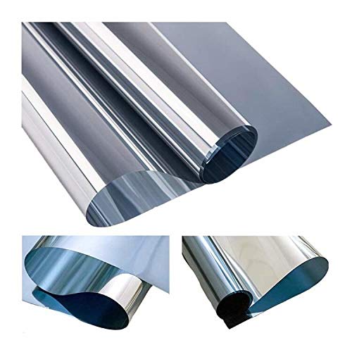 MUHOO Sonnenschutzfolie Fenster Innen und Außen UV-Schutz Tönungsfolie Sichtschutz Spiegelfolie - Silber, 90 x 200 cm