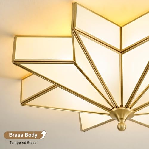 Image of Star Flush Mount Ceiling Light: 20 Inch Brass Milk Glass Lighting Fixture