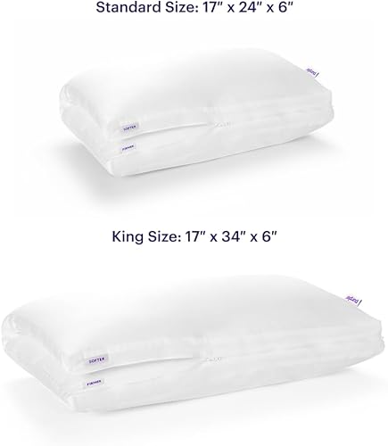 Miniatura 8 de Purple TwinCloud Almohada tamaño King, soporte ajustable suave o firme, funda de algodón reversible, perfecta para personas que duermen de lado