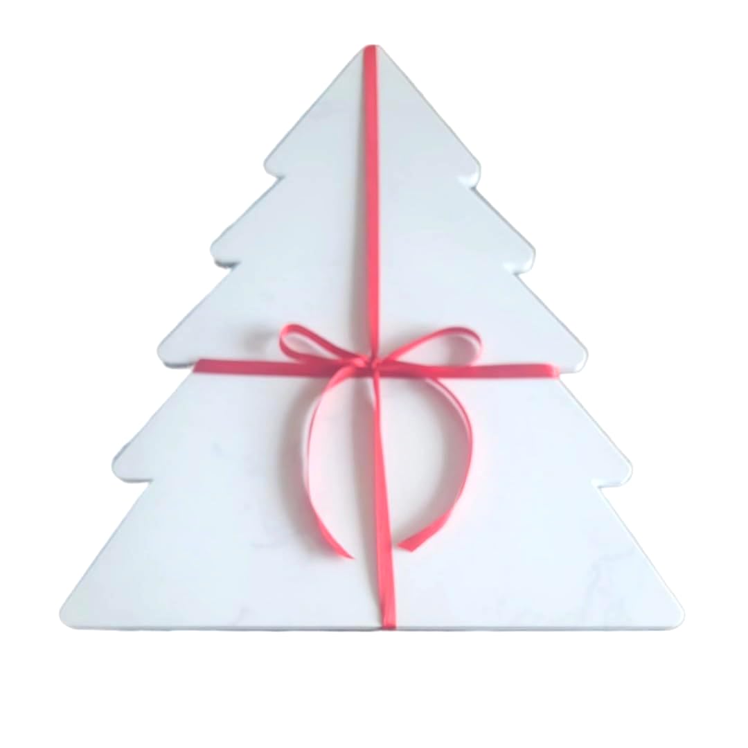 JJET Decor White Marble Christmas Tree Shaped 16 inch Holiday Platter