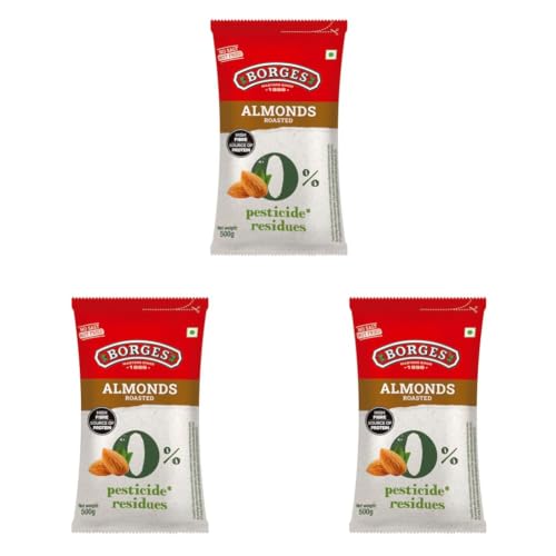 Image of Borges ZPR Almonds - Roasted with Skin 500 gm | Zero Pesticide |Premium Spanish Variety | Crunchy & Rich Flavour (Pack of 3)