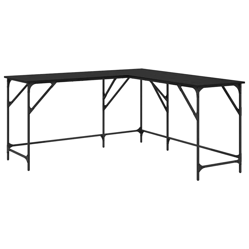 Escritorio esquinero en forma de L de roble negro de 149 x 149 x 75 cm con amplia superficie de trabajo para oficina en casa y oficina, marco de acero resistente, diseño minimalista
