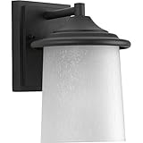 Progress Lighting Essential Collection 1-Light White Linen Glass Craftsman Outdoor Small Wall Lantern Light Textured Black , 6'