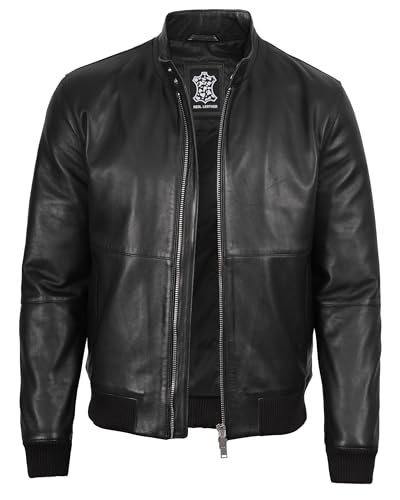 Image of Decrum Bomber Leather Jacket Men - Real Lambskin Casual Leather Jackets for Men with Zip Closure