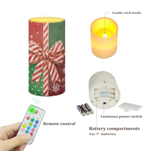 Image of Poceacles Flameless Light Candles Battery Operated Candles with Color Changing Timer Remote Control Tealights for Christmas Party Festival Decor, Christmas Bow Green Red