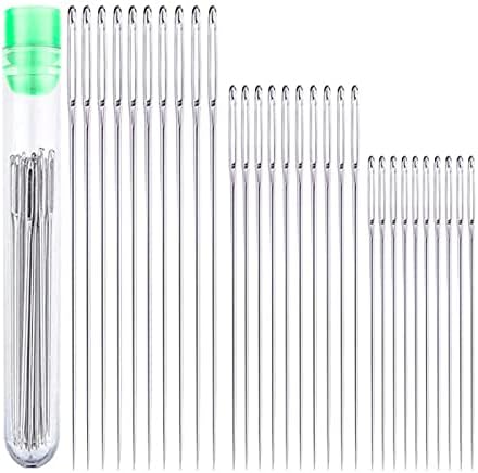 25Pcs Big Eye Hand Sewing Needles with Storage Case Tube Large Eye Stitching Needles in a Clear Tube Upholstery Needles Set 1.65 1.8 2 2.2 2.36
