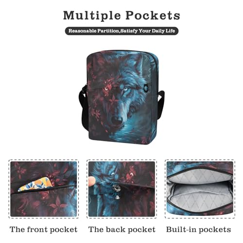 Crossbody Bag Wolf Glowing Eyes Animal Messenger Bag for Women Men Purse Shoulder Bag Satchel Bag with Adjustable Strap 214B61542