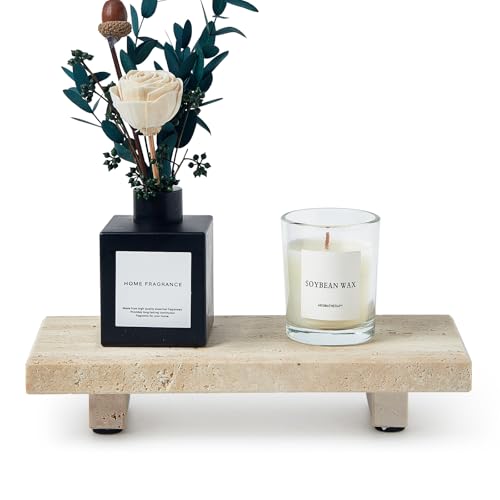 Natural Travertine Tray Pedestal Stand Soap & Jewelry Riser for Bathroom Counter Kitchen Sink Vanity Organizer Decorative Stone Catchall for Perfume Candles