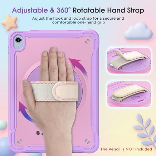 ProCase Kids Case for iPad A16 11th Gen 11" 2025/iPad 10th Gen 10.9" 2022 with Screen Protector, Fully-Body Shockproof Rugged Protective Cover with Rotatale Stand Hand/Shoulder Strap -Purplepink — view 6