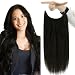 Full Shine Halo Extensions remy Hair With Clips 14 Inch Off Black Color 1B Secret Halo Extensions Invisible Wire Hair Extensions Secret Fish Line Real Human Hair Piece 70 Grams Per Set