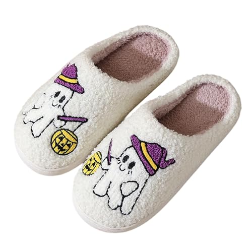 Pantuflas novedosas de esqueleto de Halloween, cálidas pantuflas de invierno para hombres y mujeres, para interiores, acogedoras, cómodas, informales, sin cordones, 02 Blanco, 41 EU