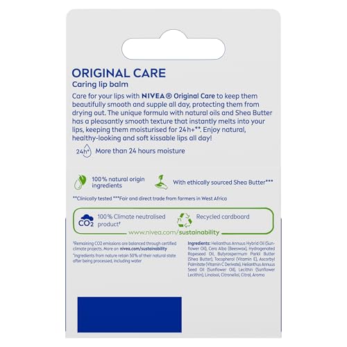 NIVEA Original Care Lip Balm Duo Pack - 24h Hydration, 100% Natural - Image 2